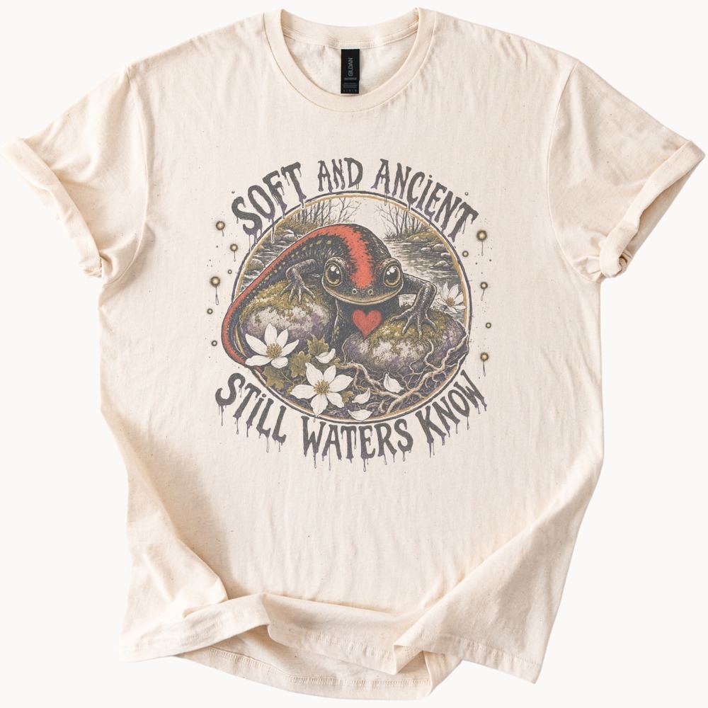 Soft and Ancient Graphic Tee Whimsical Amphibian Heart Nature Art